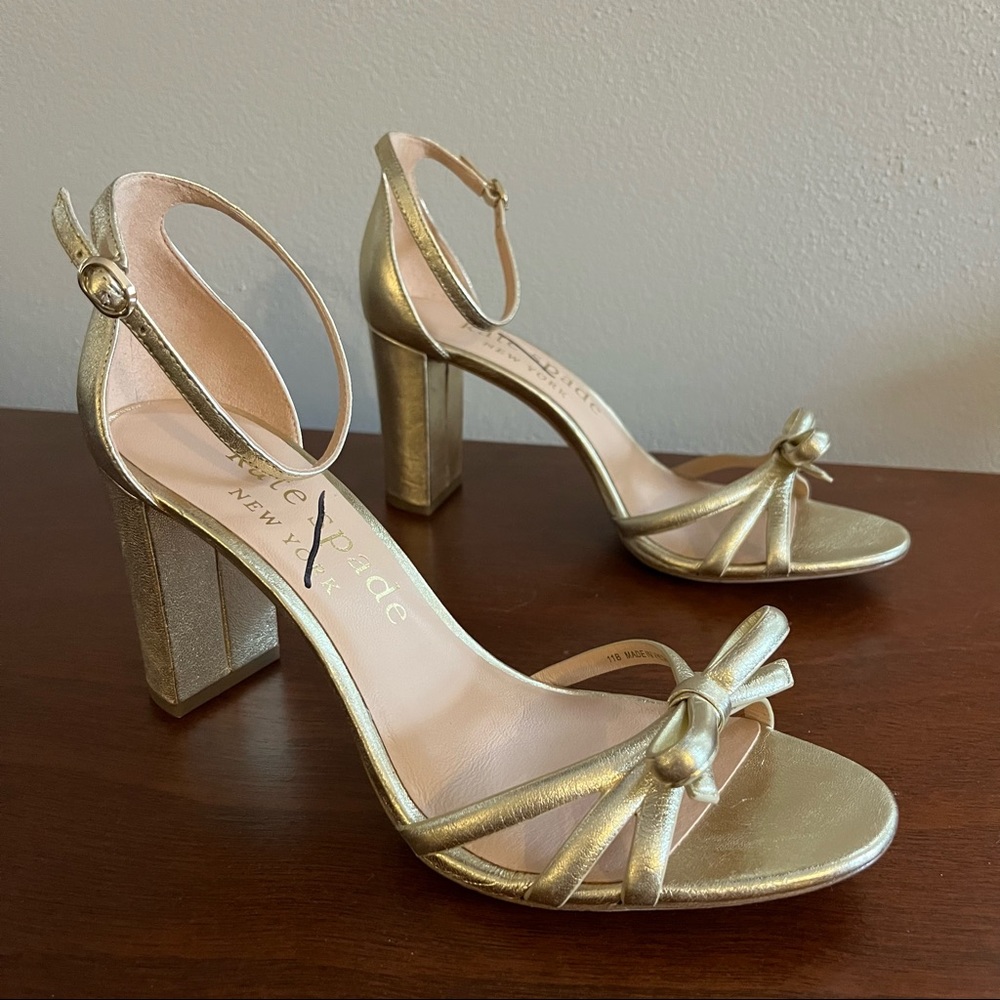 Kate Spade Women’s Flamenco Leather Gold Ankle Strap Heels US Size 11 - Picture 3 of 7
